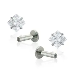AGHA JEWELRY - Titanio Aretes Piercing Pin a Presión Square con Cristal Zirconia para lóbulo