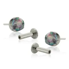 AGHA JEWELRY - Titanio Aretes Piercing Pin a Presión Prong set 3 Plano con Cristal Zirconia para lóbulo