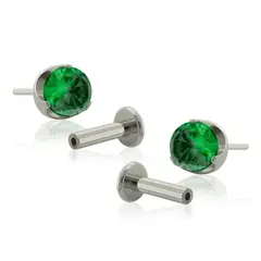 AGHA JEWELRY - Titanio Aretes Piercing Pin a Presión Prong set 3 Plano con Cristal Zirconia para lóbulo