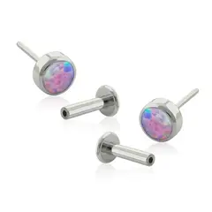 AGHA JEWELRY - Titanio Aretes Piercing Pin a Presión Flat Bezel set Opal para lóbulo