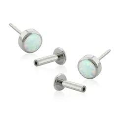 AGHA JEWELRY - Titanio Aretes Piercing Pin a Presión Flat Bezel set Opal para lóbulo