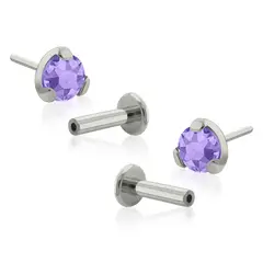 AGHA JEWELRY - Titanio Aretes Piercing Pin a Presión Prong set 3 con Cristal Zirconia para lóbulo