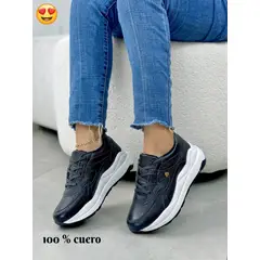 EVEGONZ - Tenis Deportivo En Cuero Tenis Cómodo de Mujer Negro