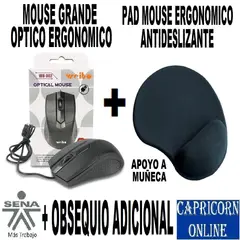 GENERICO - Mouse Optico Grande Semi Ergonómico + Pad Mouse Apoyo Muñeca En Gel