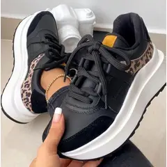 EVEGONZ - Tenis Deportivo Negro Zapato Cómodo de Moda Mujer