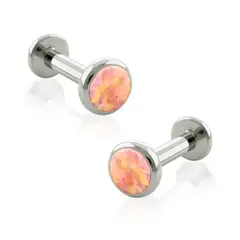 AGHA JEWELRY - Titanio Aretes Piercing Bezel set con Opal para lóbulo