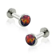 AGHA JEWELRY - Titanio Aretes Piercing Bezel set con Opal para lóbulo