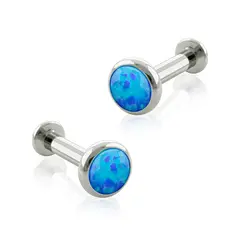 AGHA JEWELRY - Titanio Aretes Piercing Bezel set con Opal para lóbulo