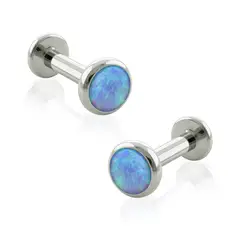 AGHA JEWELRY - Titanio Aretes Piercing Bezel set con Opal para lóbulo