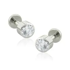 AGHA JEWELRY - Titanio Aretes Piercing Bezel set Cristal Zirconia Cúbica para lóbulo