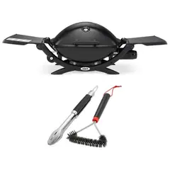 WEBER - Asador a Gas Q 1200 Black + Pinzas + Cepillo