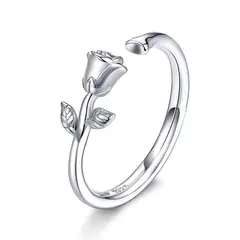 GENERICO - Anillo Ajustable Para Mujer Flor Rosa Amor En Plata 925