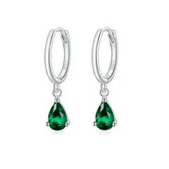 ALHAJAS - Aretes Aros Para Mujer Cristal Verde Fabricados En Plata 925