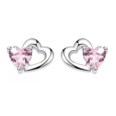 ALHAJAS - Aretes Topos Para Mujer Corazón Cristal Fabricados En Plata 925