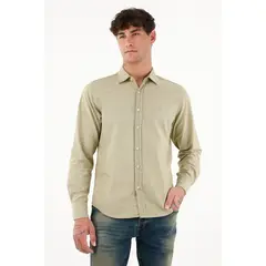 TENNIS - Camisa de tela oxford manga larga verde para hombre