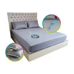 HOGARETO - Protector Colchón Impermeable GRIS Cama Doble 140x190cm + 2 Fundas