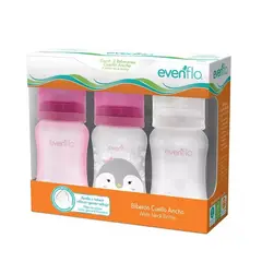 EVENFLO - Set Biberones Cuello Ancho 9 Onzas x 3und Rosado -