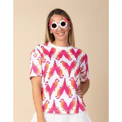 DOSOJOS - Camiseta unisex en algodón peruano estampado loros rosados