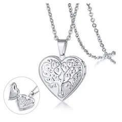 ALHAJAS - Collar Cadena Dije Relicario Corazón Árbol Vida Para Mujer En Acero