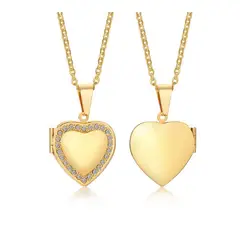 ALHAJAS - Collar Cadena Relicario Portafoto Corazón Circones Para Mujer En Acero