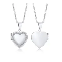 ALHAJAS - Collar Cadena Relicario Portafoto Corazón Circones Para Mujer En Acero