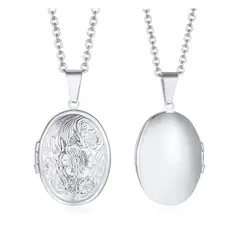 ALHAJAS - Collar Cadena Dije Relicario Ovalado Para Mujer En Acero Inoxidable