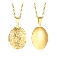 ALHAJAS - Collar Cadena Dije Relicario Ovalado Para Mujer En Acero Inoxidable