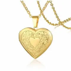 ALHAJAS - Collar Cadena Dije Relicario Corazón Para Mujer En Acero Inoxidable