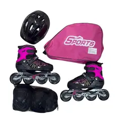 GENERICO - Kit Patines Sport Semiprofesionales Fucsia líneas TM
