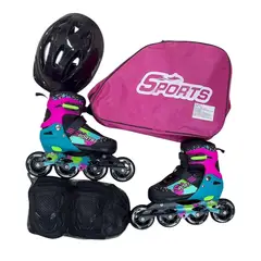 GENERICO - Kit Patines Sport Semiprofesional Fucsia Azul T M