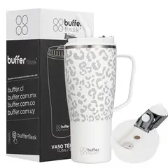 BUFFER FLASK - Vaso Mug Termico Agua Frio Calor 1 Lt Buffer Acero - Blanco