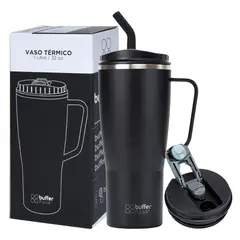 BUFFER FLASK - Vaso Mug Termico Agua Frio Calor 1 Lt Buffer Acero - Negro