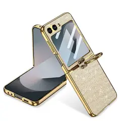 GENERICO - Estuche Gkk Leather Escarchado para Samsung Z Flip 5 Dorado