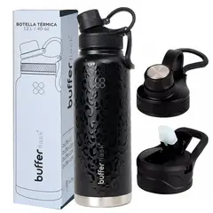 BUFFER FLASK - Termo Botella Termica 1,2 Buffer Acero Inox Tapas - Negro-.-