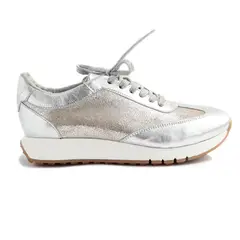 NOHORA GELVEZ - Tenis Moritz en CUERO Italiano color plateado