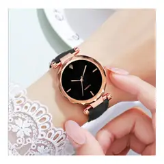 GENERICO - RELOJ CUARZO ROSA NEGRO DE CUERO