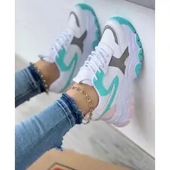 GENERICO - Tenis Blanco turquesa Dama Zapatillas Zapatos Mujer Lindos Moda Casual