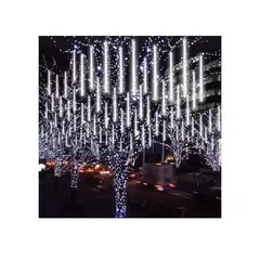 AMERICO SHOP - Cortina de Luces de Navidad Blanca Meteorito Lluvia 3m x 50 cm 8 Tubos