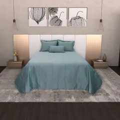 HOMETEX - TENDIDO SATIN GOLD QUEEN AZUL AGUA MARINA