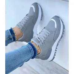 GENERICO - Tenis Gris Dama Zapatillas Zapatos Mujer Lindos Moda Casual