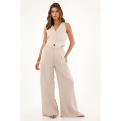 TENNIS - Pantalón Wide Leg crudo en lino 100% para mujer