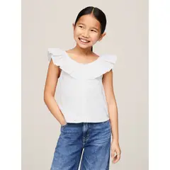 TOMMY HILFIGER - Blusa Para Niña Blanca Blanca Calada Cropped Th Monogram