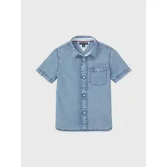 TOMMY HILFIGER - Camisa celeste Denim - Adaptive Para Niño