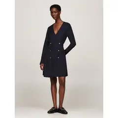 TOMMY HILFIGER - Vestido azul cruzado corto de botonadura doble