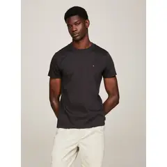 TOMMY HILFIGER - Camiseta negra de tejido interlock con corte slim