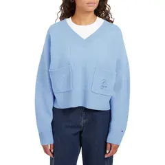 TOMMY HILFIGER - Cárdigan celeste con botones y dos bolsillos