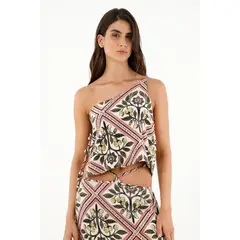 TOPMARK - Camisa estampada de cuello clásico tipo crop para mujer