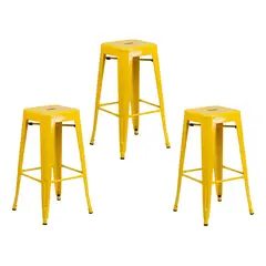 MOBLIHOUSE - Set X3 Butaco Alto Para Barra Metálico Industrial Negro Mate