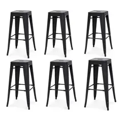 MOBLIHOUSE - Set X6 Butaco Alto Para Barra Metálico Industrial Negro Mate