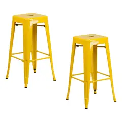 MOBLIHOUSE - Set X2 Butaco Alto Para Barra Metálico Industrial Negro Mate